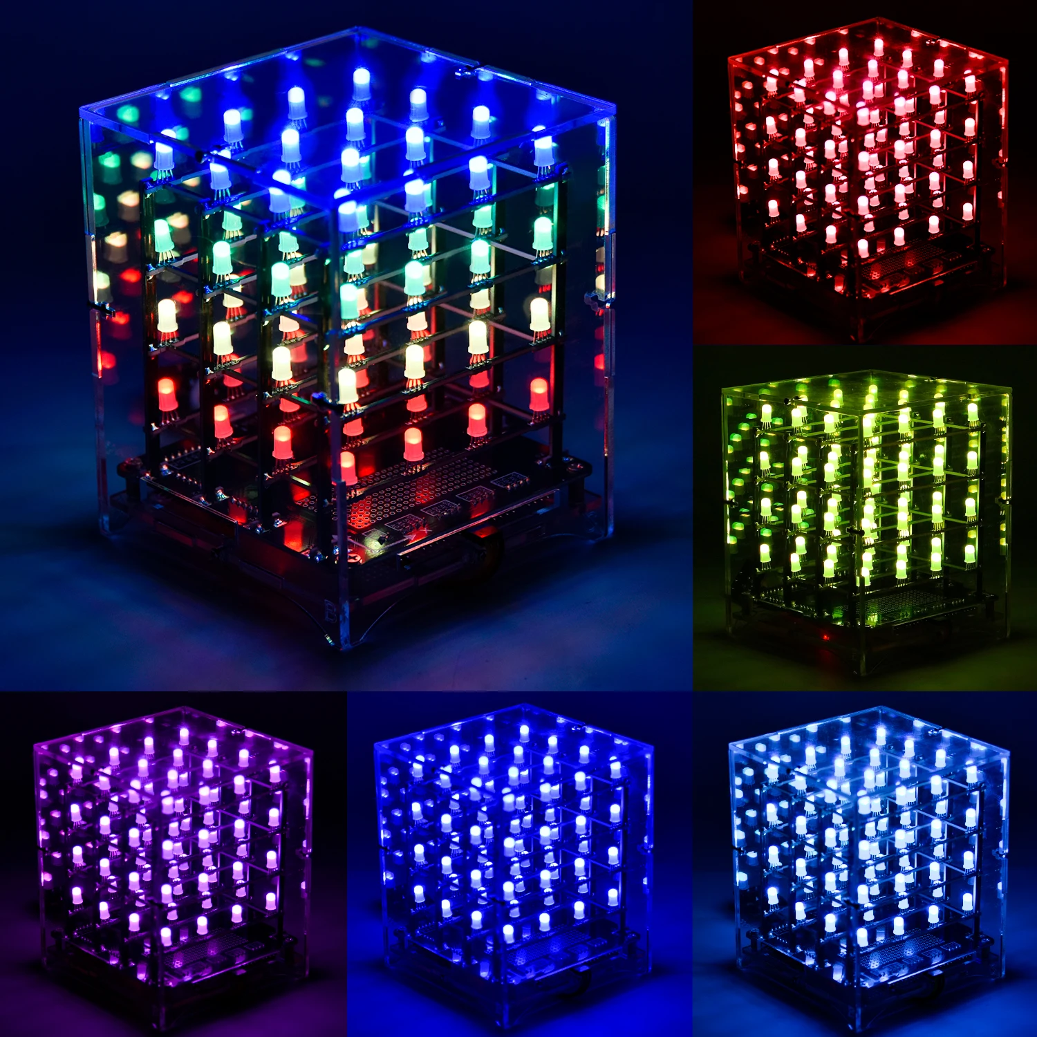 Kidsbits DIY RGB LED Cube Electronic Kit 4x4x4 For Arduino Leonardo Voice Control Support Scratch Programming Potentiometer