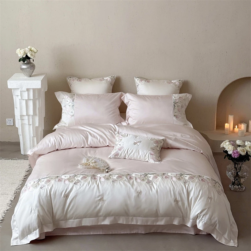 

Flowers Butterfly Embroidery Bedding Set 1000TC Egyptian Cotton Duvet Cover Flat/Fitted Bed Sheet Pillowcases 4Pcs