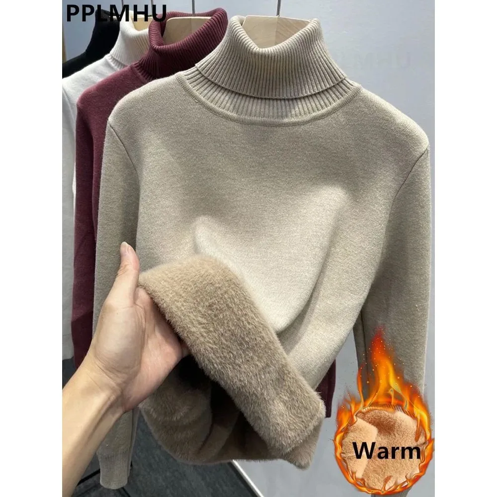 Korean Fashion Thick Velvet Turtleneck Sweater Women's Lined Sweater Spring 2025 Other Material 100% Ladies Premium Knitwear