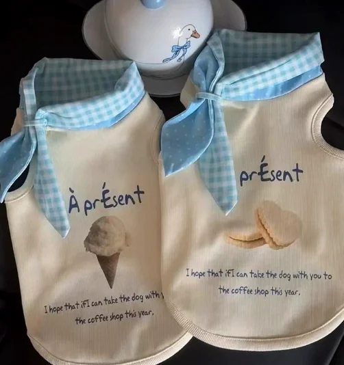Dog Vest Cute Plaid Collar Clothes Yorkshire Pet Maltese Vest Bear Teddy Cowboy Cat Thin Style Spring Cooling Vest