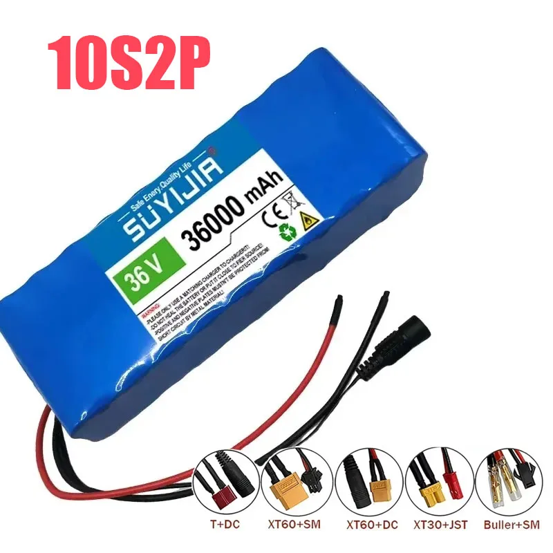 

18650 36000mAh 36V Rechargeable Li-ion Battery Pack 10S2P for Electric Bicycle Scooter Wheel Chair Built-in BMS + 42V 2A Charger