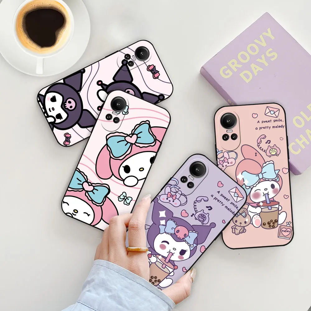 

Anime Kuromi My Melody Phone Case For OPPO Reno 11 11F 10 10X 8 8T 8Z 7 7Z 6 6Z 5 4 Pro Plus 4G 5G Black Soft Silicone Cover