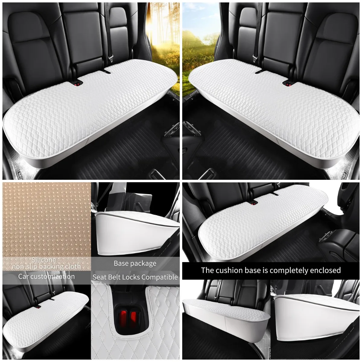 

Luxury Napa Leather Car Seat Covers for Model Y, White Heavy Duty Rear Seat Protector Without Backrest