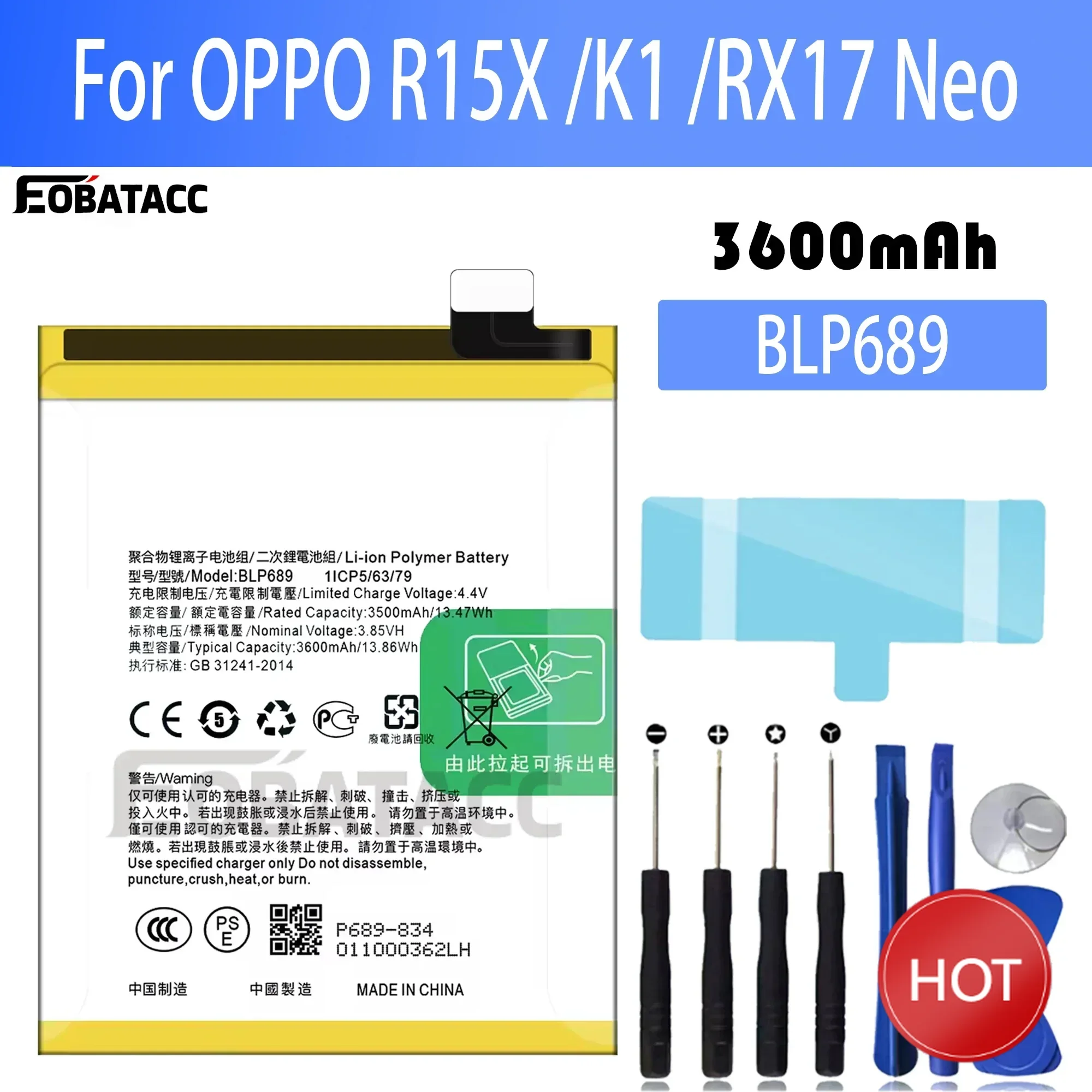 

100% New Original Battery BLP689 For OPPO R15X K1 RX17 Neo Battery + Free Tools