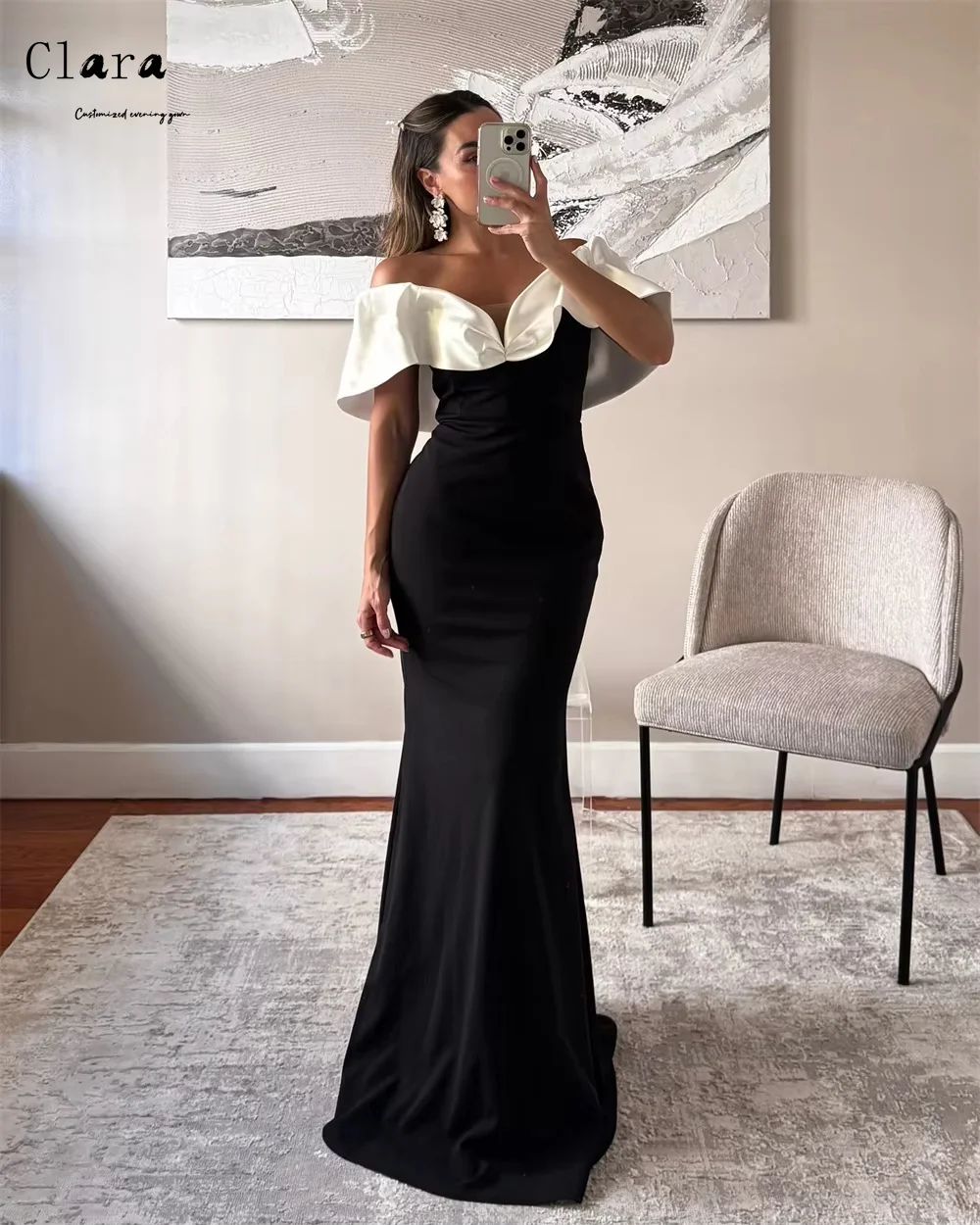 Clara Custom Black Sweetheart Off-spalla Fishtail Curvo Abiti da festa eleganti 2025 Abiti da ballo di lusso Abito lungo da ballo Donna