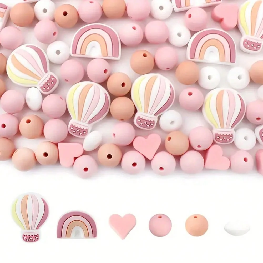 18PCS Rainbow Balloon Silicone Bead Set Suitable for Finger Making DIY Handmade Art Accessories Necklace Bracelet Bead Pen