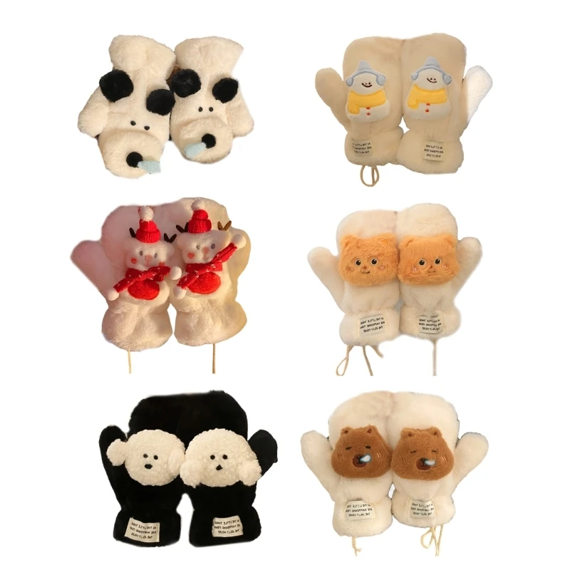 Plush Cartoon Gloves for Student Women Winter Mittens Clothing Accessories Thick Warm Hand Warmer for Skiing Cycling Dropship