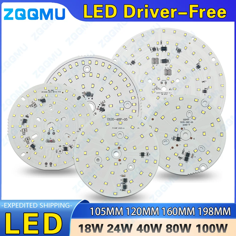 LED 3 واط 5 واط 7 واط 9 واط 12 واط 15 واط 18 واط 24 واط 40 واط 80 واط 100 واط لمبة SMD2835 مصدر الضوء الكريكيت لمبة مصباح التيار المتناوب 220 فولت LED النازل رقاقة الأضواء