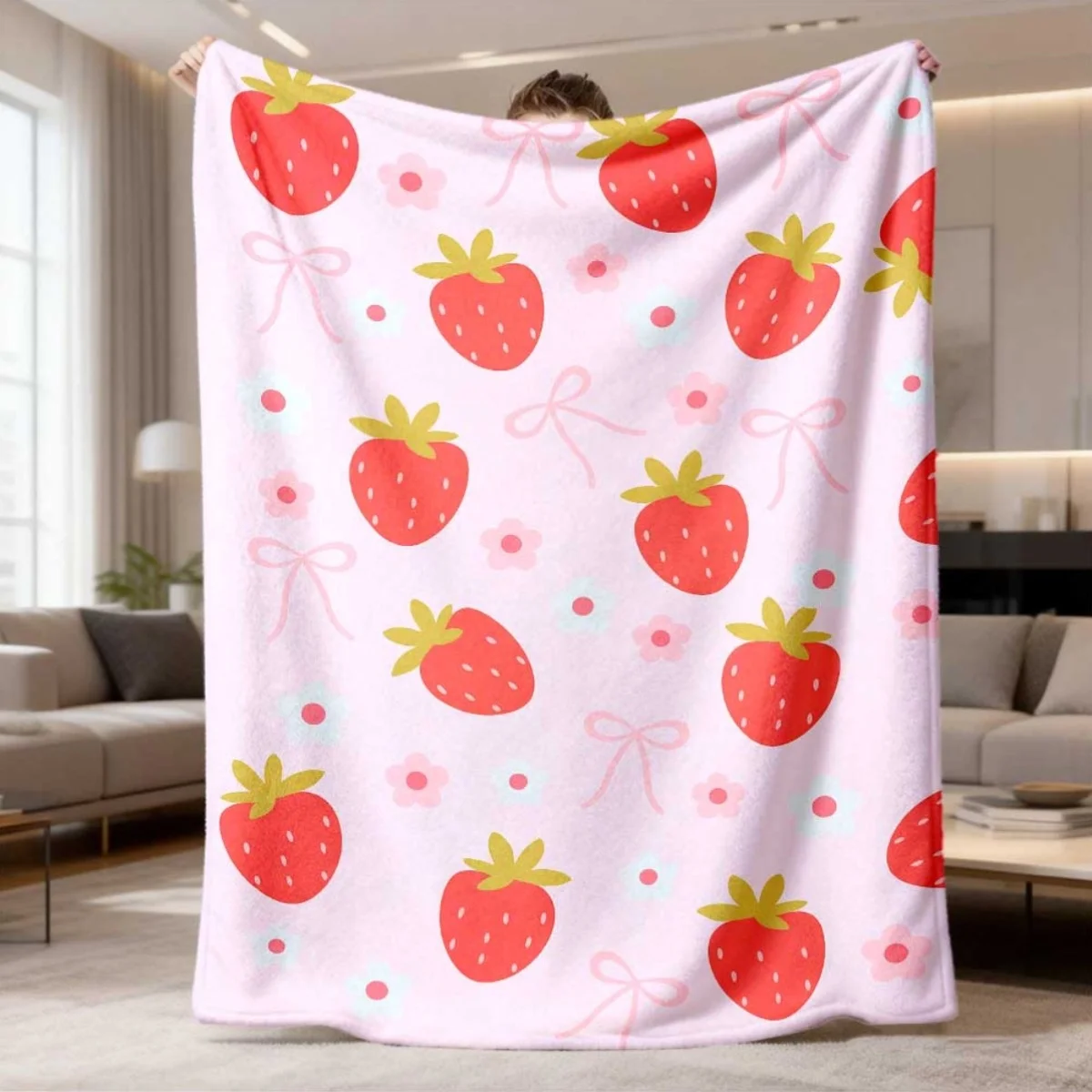 Sweet Strawberry Leaf Pattern Blankets Warm Cozy Sofa Throw Blanket Rustic Garden Fruit Room Decor Bed Blanket