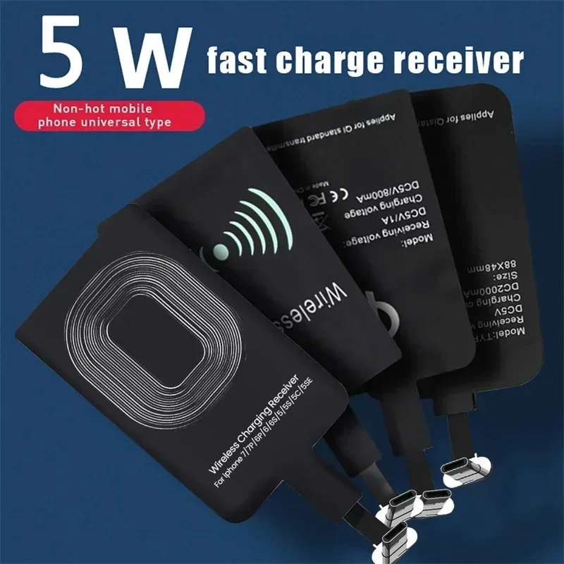 5W Qi Wireless Charging Receiver for Samsung Huawei Xiaomi Universal Micro USB Type-C Fast Wireless Charger Adapter