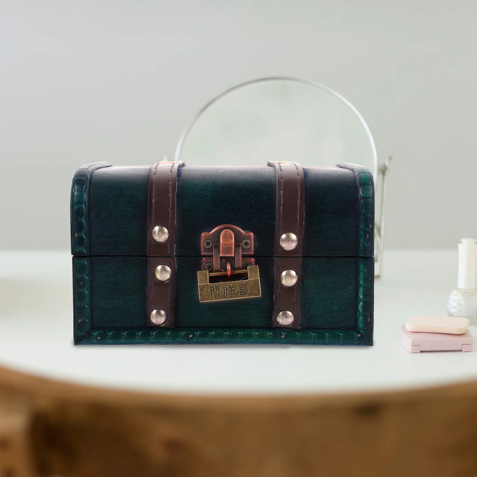 

Wooden Jewelry Box Organizer Retro Case Vintage Design Lock Feature Sturdy Protection Multiuse Storage Container