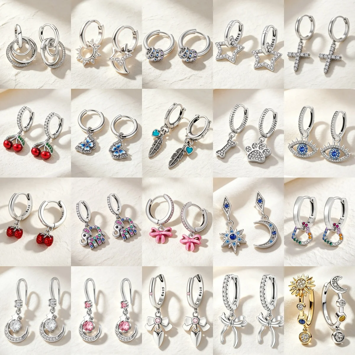 2026 New 925 Silver Women's Earrings Pink Bow Star Moon Cute Cherry Sweet Romantic Date Party Wedding Exquisite Jewelry Gift