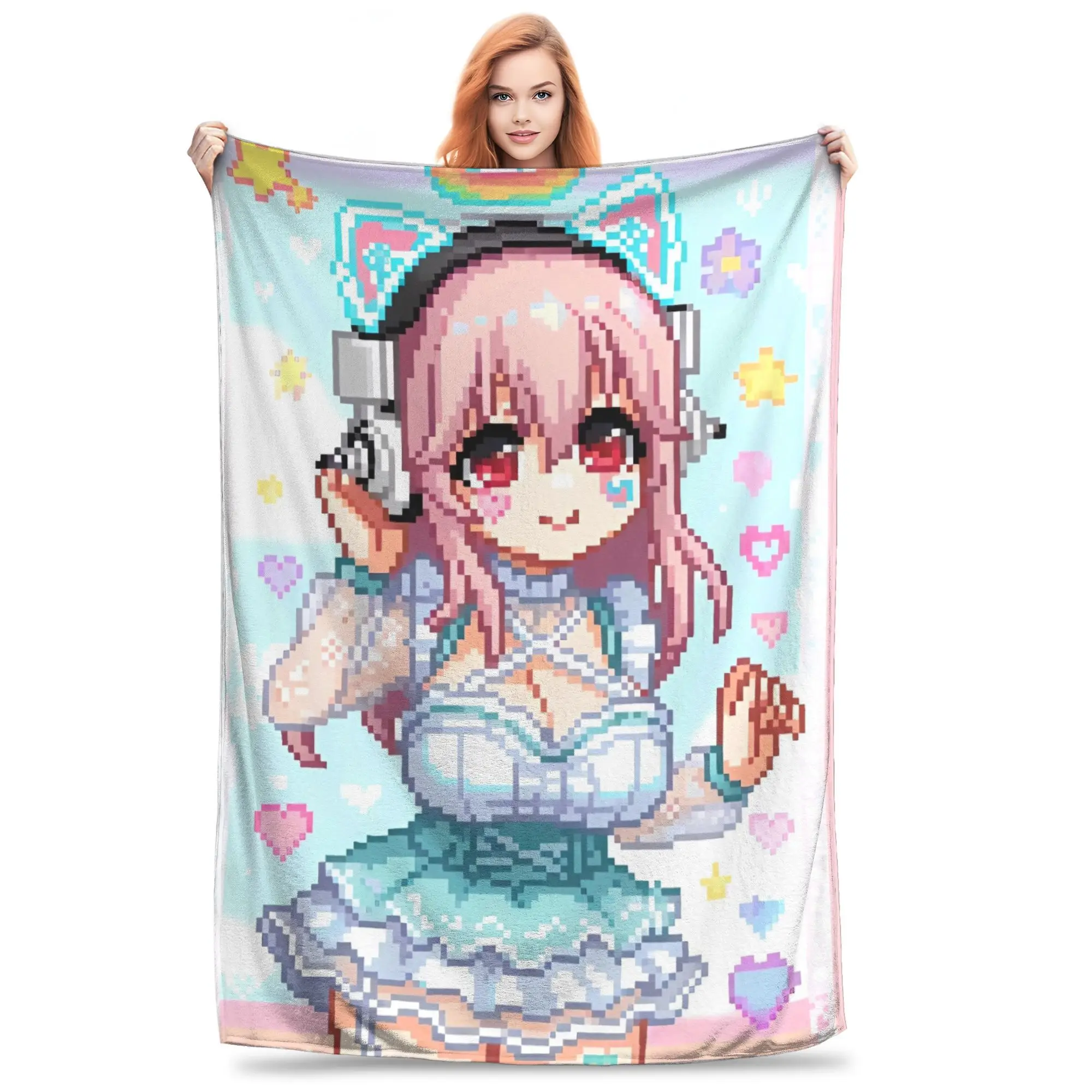 Japanese Anime Super Sonico  Cartoon Plush Blanket Boy Girl Flannel Throw Blanket For Bedroom Soft Warm Custom Quality Bedspread