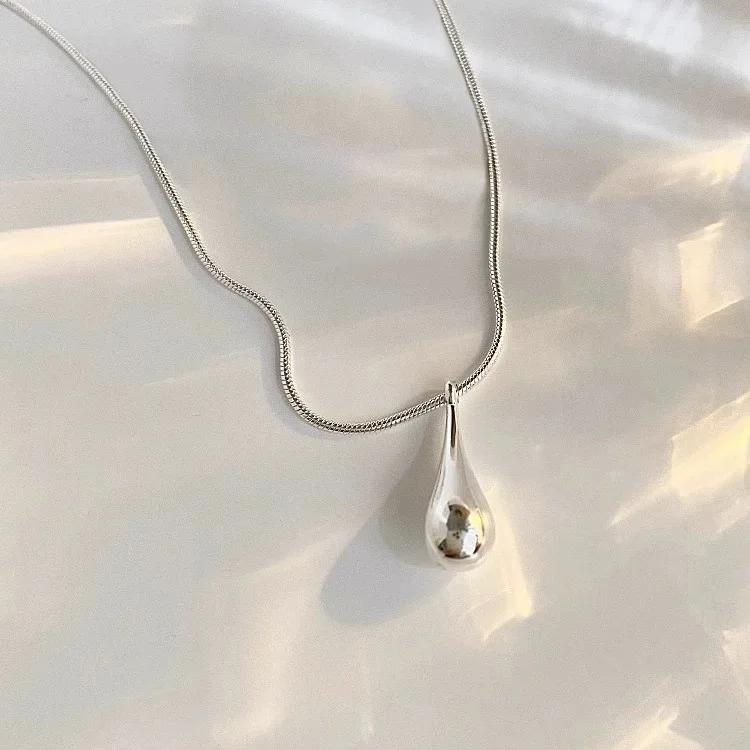 S925 Sterling Silver Necklace For Women Waterdrop Shape Fashion Minimalist Pendant Necklace Cute Charm Necklace Birthday Gift