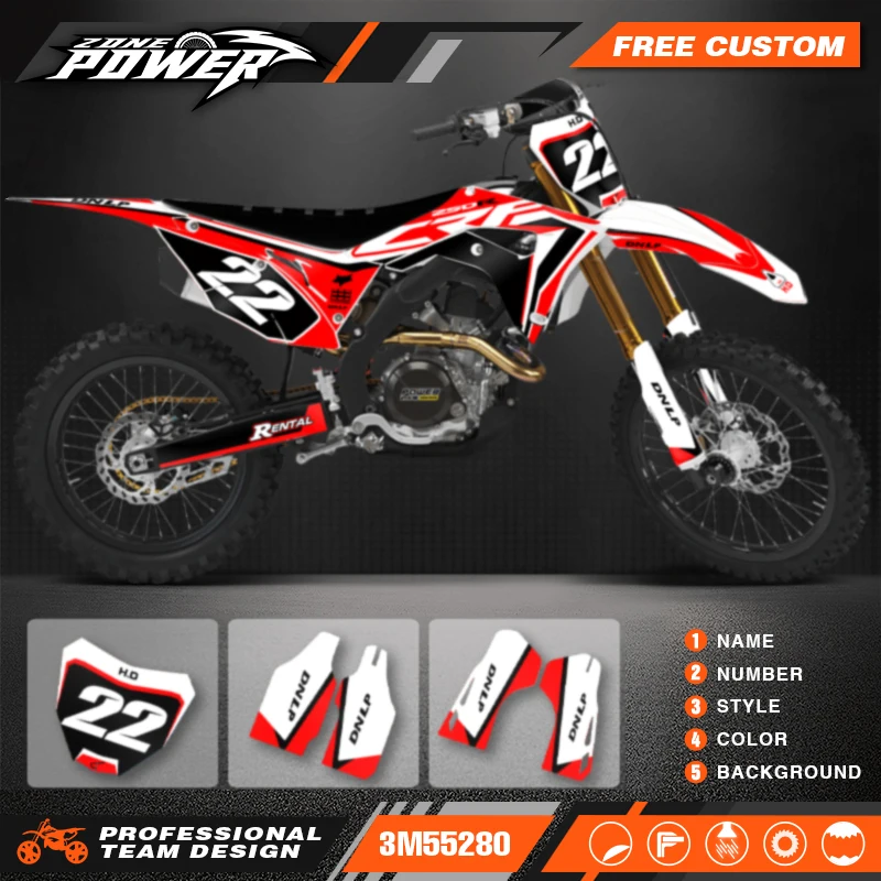 Powerzone Motorcycle Graphic Decal Stickers Kits For Honda CRF450R 2017-2020 CRF250 CRF250R 2018-2021 Number Name Customize 14