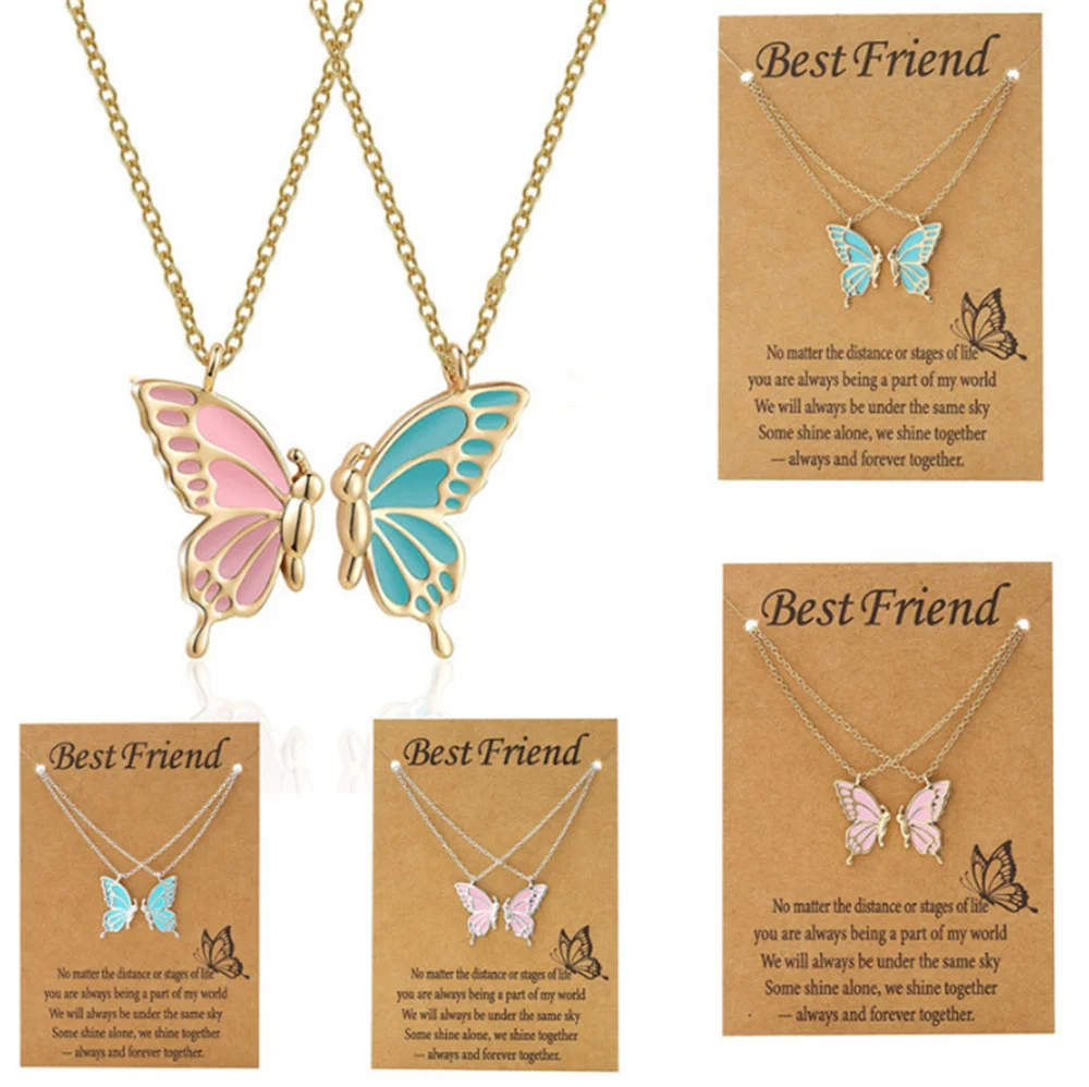 Delicate Butterfly Necklaces for Women Couple Best Friends Fashion Butterfly Stitching Pendant BFF Jewelry Girlfriends Gifts