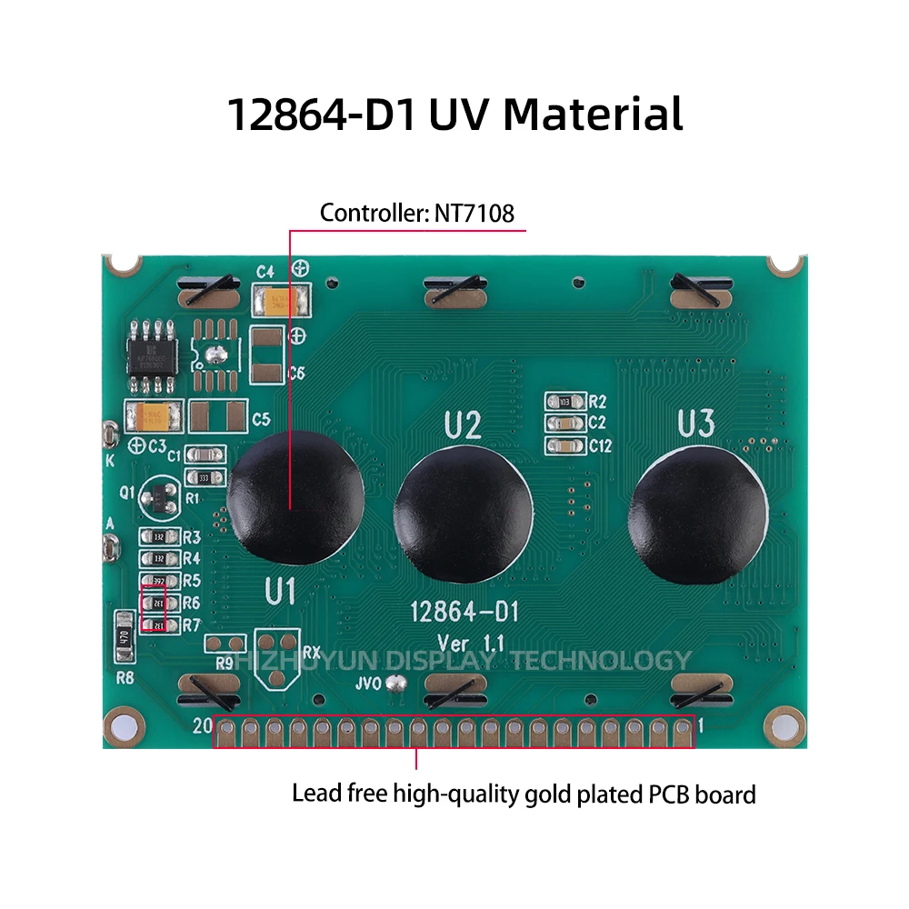 Pasokan stabil dari 12864-D1 bahan UV matriks titik grafis modul LCD cahaya oranye hitam layar tampilan NT7108