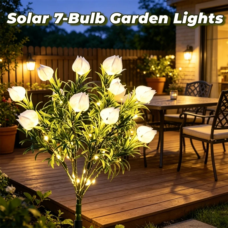 Solar‑Powered Gardenia Flower Stake Lights, Multi‑Color Changing Waterproof Realistic Ground‑Mounted Outdoor Landscape Lamps