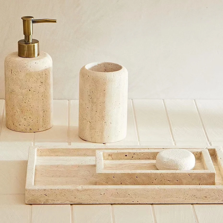 Travertine 100% Natural Marble Bathroom Set Toilet Supplies