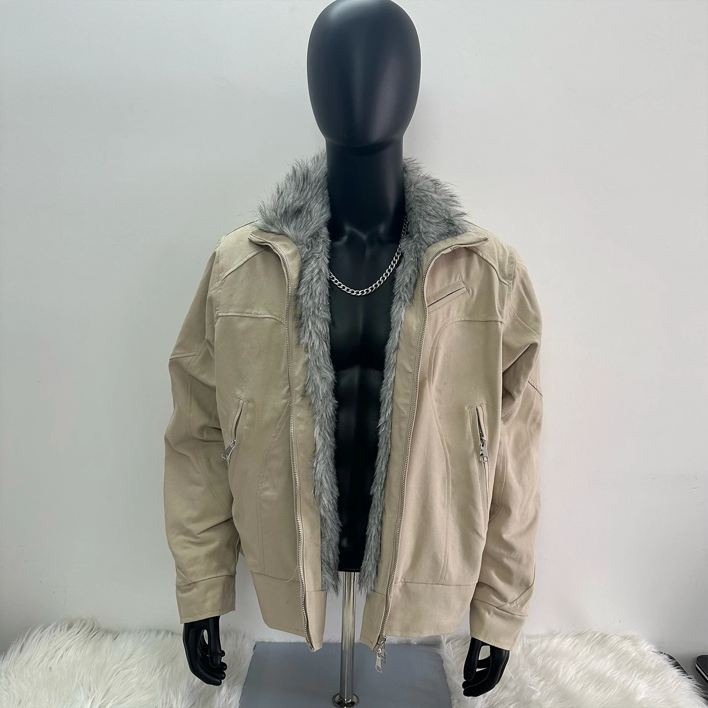 

Мужская утепленная хлопковая куртка с флисовой подкладкой, воротником-стойкой и имитацией волчьего меха, теплая повседневная верхняя одежда в стиле Харлан