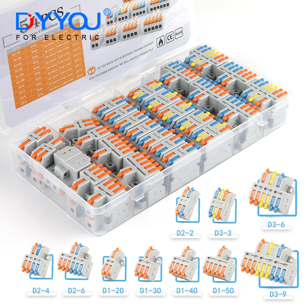 

Wire Connector Kit Mini Quick Compact Lever Splice Terminal Block 1 in multiple out Assortment wiring Connectors For AWG 28-12