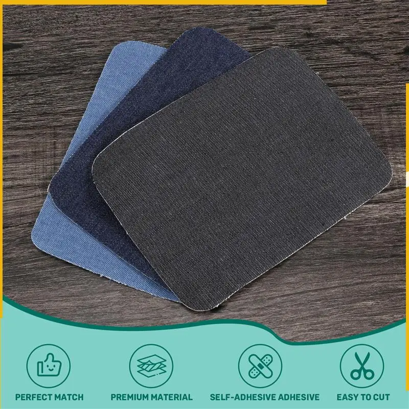 A92P Ferro em remendos jeans para roupas jeans 12 peças, 3 cores (4,9 polegadas x 3,7 polegadas)