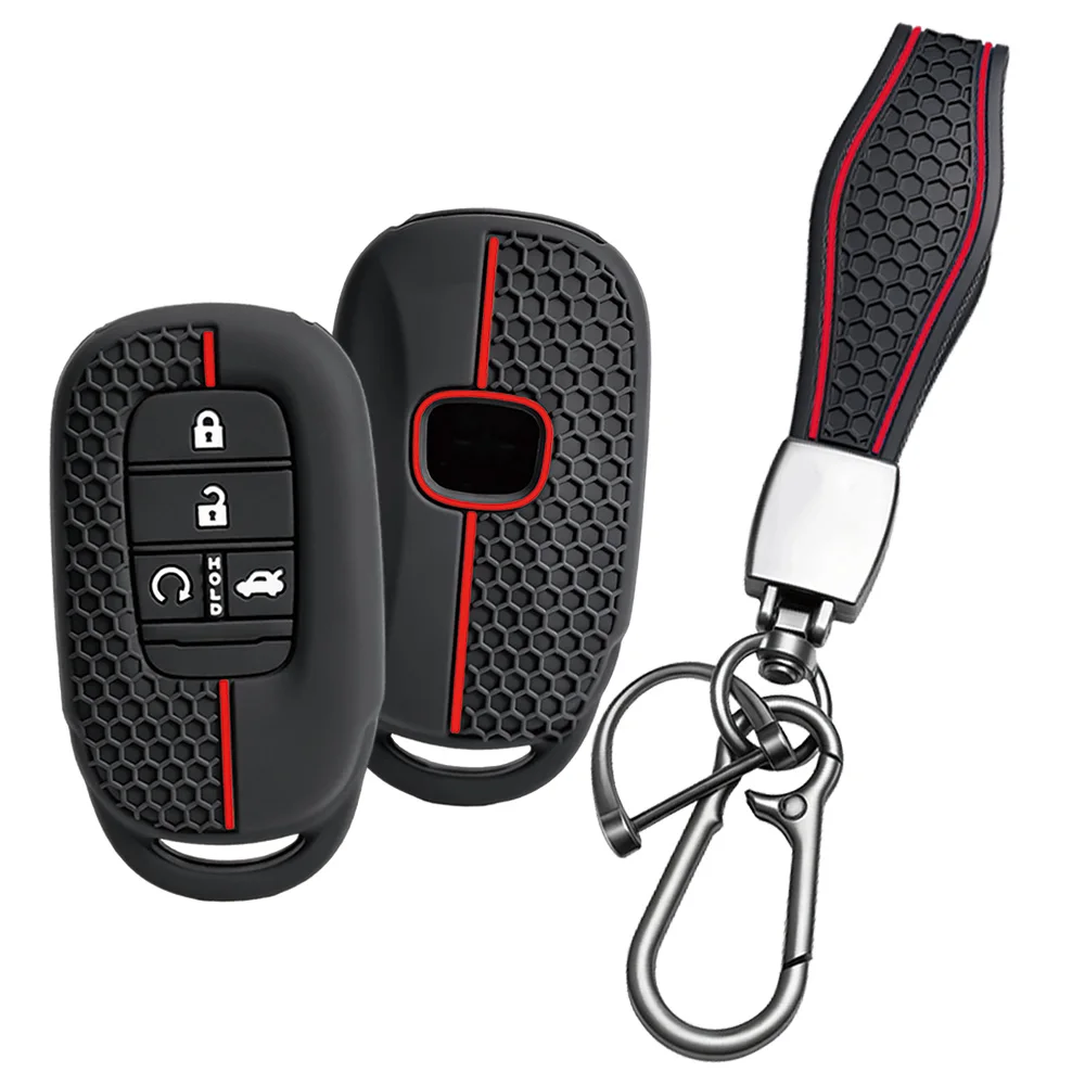 For Honda Accord Civic CR-V HR-V Pilot Passport Odyssey Ridgeline silicone car key fob cover with wrist strap and carabiner