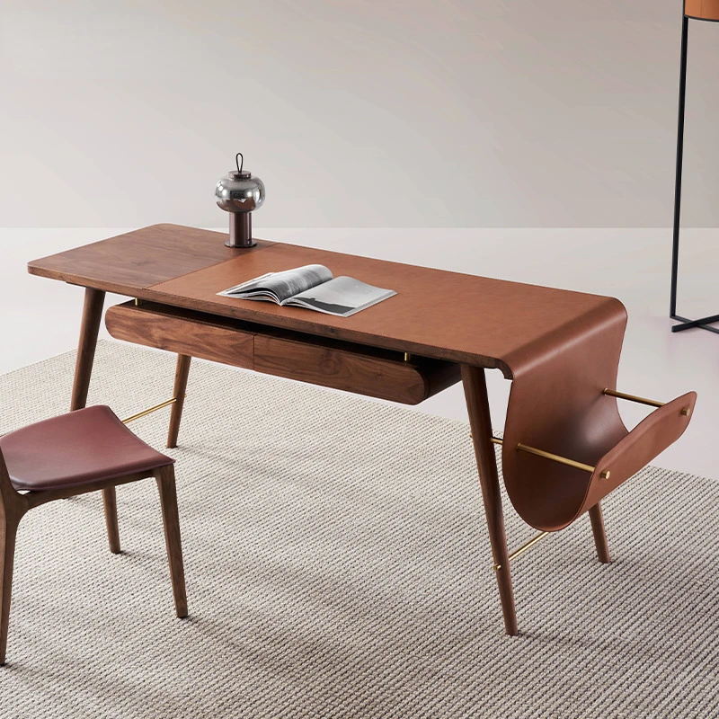 Modern minimalist solid wood walnut office desk