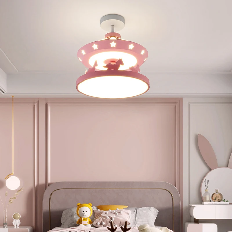 

Blue Pink Carousel Chandeliers LED Children's Room Lamp Minimalist Modern Warm Nursery Princess Room Girl Boy Bedroom Chandelier