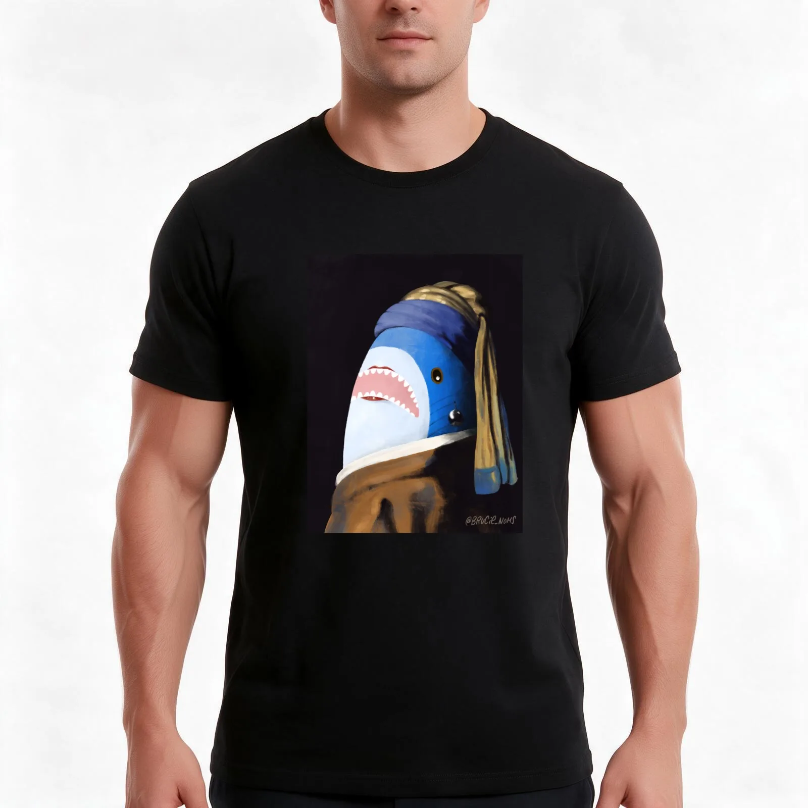 The Blahaj with a Pearl Earring T-Shirt, Summer Casual Cotton Tee, Oversized Streetwear Tops, Vintage Graphic Print, 100% Cotton