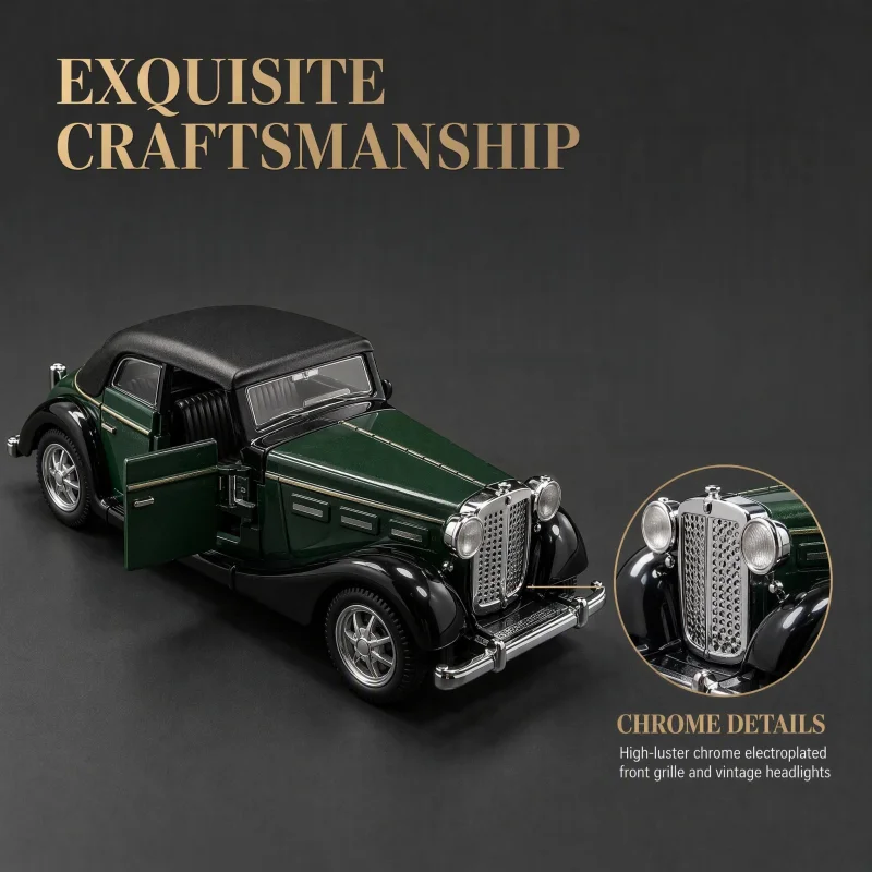 Modelo de coche de aleación fundida a presión, estilo clásico de los años 30, réplica de un coche de carreras antiguo, para decorar escritorios.