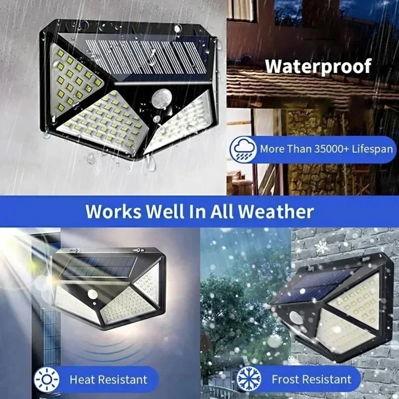 Solar Street Light 100LED Motion Sensor Outdoor Wall Lamp 3 Modes High Bright Floodlight,Garden Fence Villa Balcony Pathway Auto