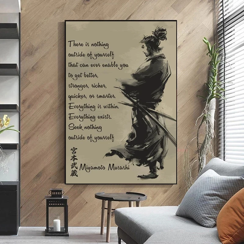Japan Bushido Samurai Figure Inspirational Quote Canvas Painting Motivational Posters and Prints Wall Art Picture For Home Decor
