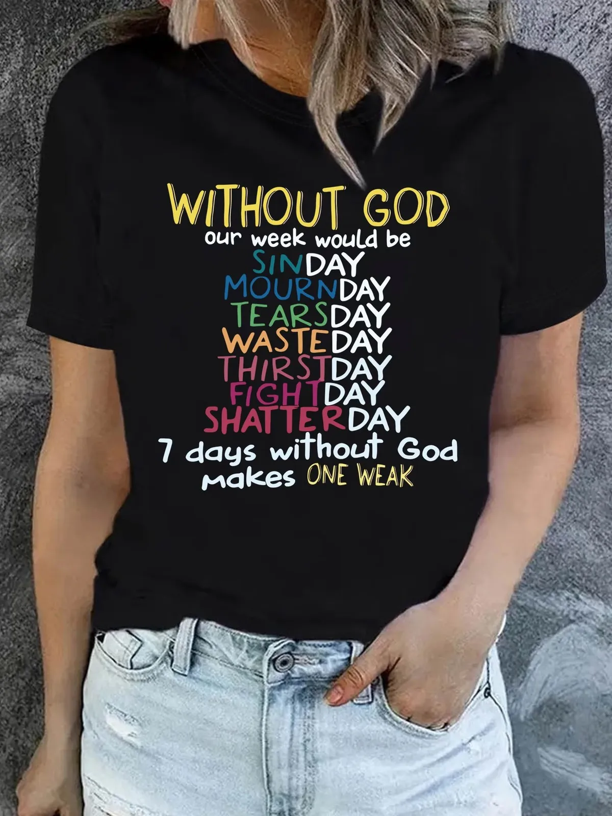 

Christian-themed letter print casual t-shirt