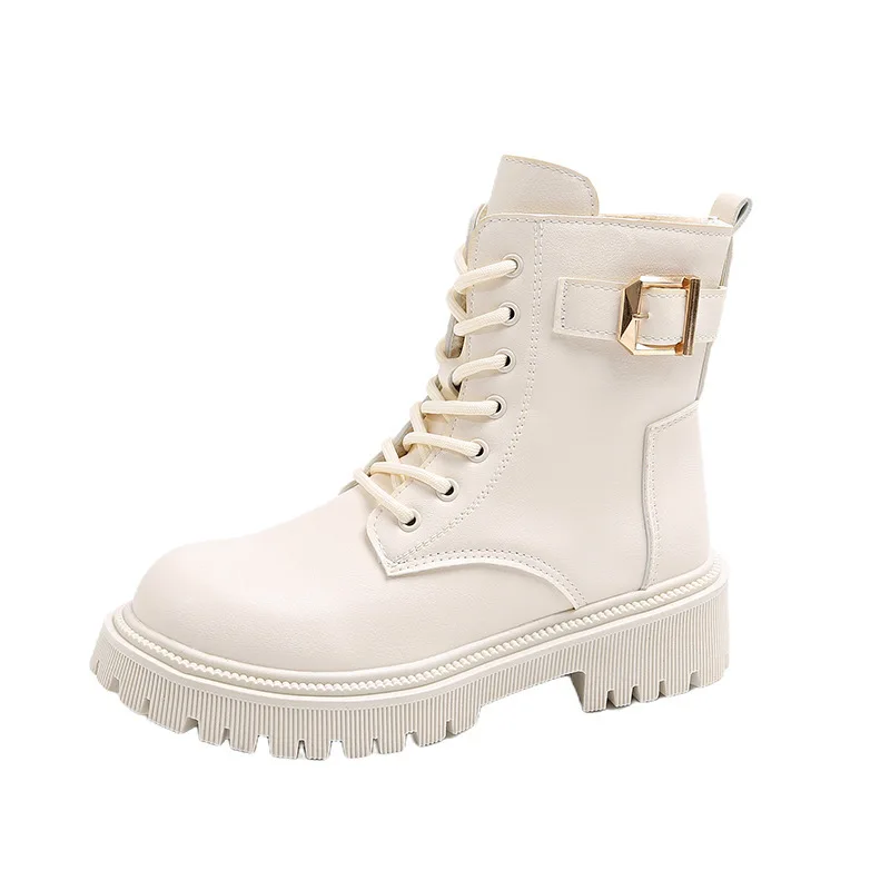 

New large-sized short-top lace-up thick-soled women's British-style fleece warm motorcycle boots and cotton shoes