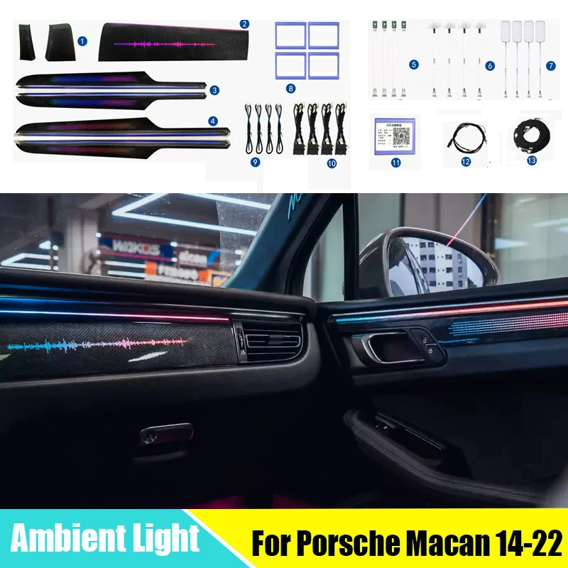 LED Lamps illuminated Door Panel Decorative Atmosphere Lighting 64 colors for Porsche Macan 2014-2022 Decorative Lamp