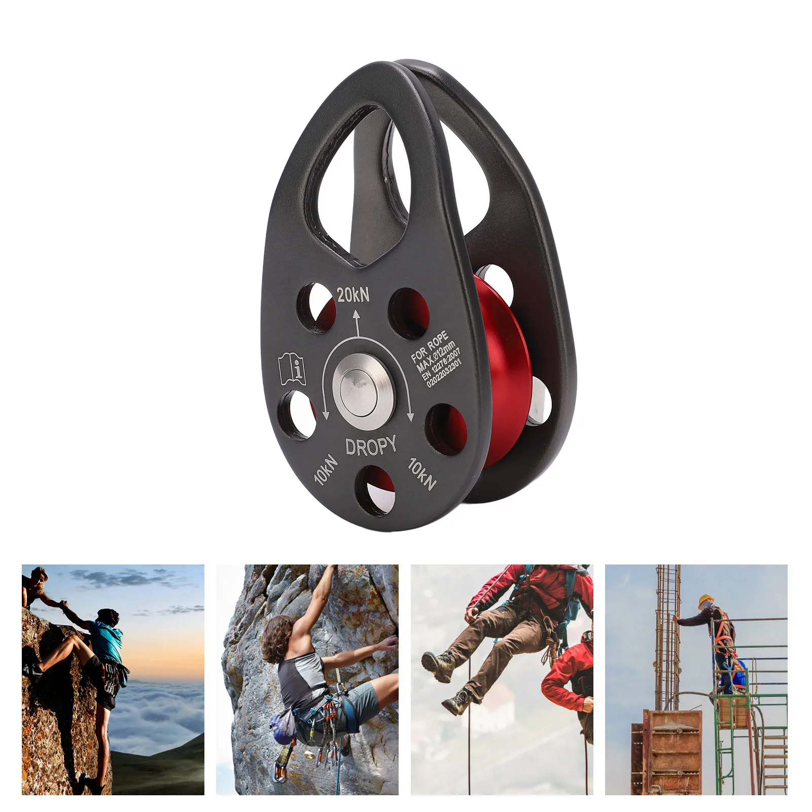 Rock Climbing Pulley Aluminum Alloy 20KN Lightweight Portable Heavy Duty Single Fixed Swing Pulley