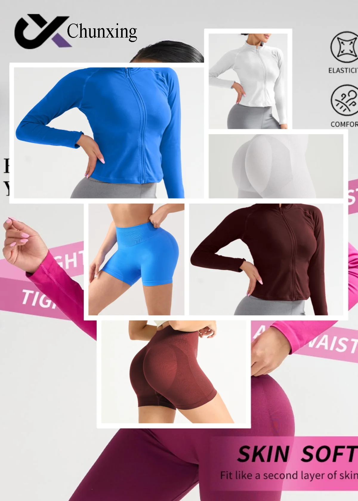 

Удобная плотная куртка на молнии для пилатеса, костюм для йоги с длинными рукавами, облегающая облегающая сексуальная куртка с высокой талией, комплект шорт и спортивных штанов