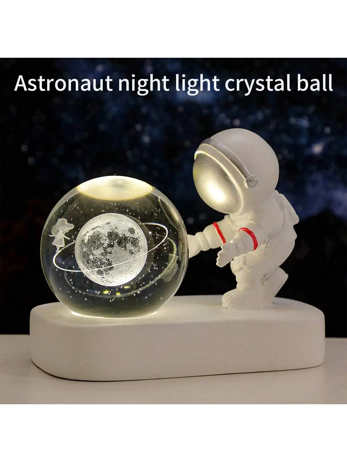 1Pcs Astronaut Statue Crystal Ball Night Light - Usb-Powered Modern Space-Themed Decoration with a Galaxy Design, Suitable for Bedrooms, Desks, Tv Cabinets, Ideal as a Christmas, Birthday, or Valentine's Day Gift, Bedroom Bedside Table Decoration, Space Room Decor