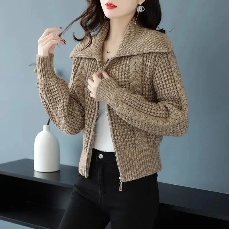 New Korean Loose knit Cardigan Women's Outerwear Solid color zippered Sweater Coat Women Casual Short Knitwear Female Tops