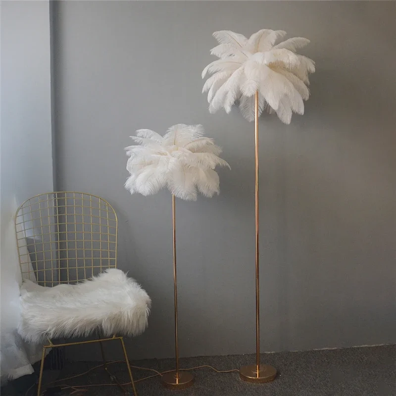 Modern Led Floor Lamp Nordic Living Room Ostrich Feather Lamps Bedroom Stand Lights Bedside Lamps Room Decor