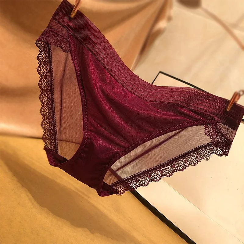 Europe and The United States Sexy Lace Underwear Women Solid Color Light Attractive Low-rise Ladies Seductive Hot Mesh Pants