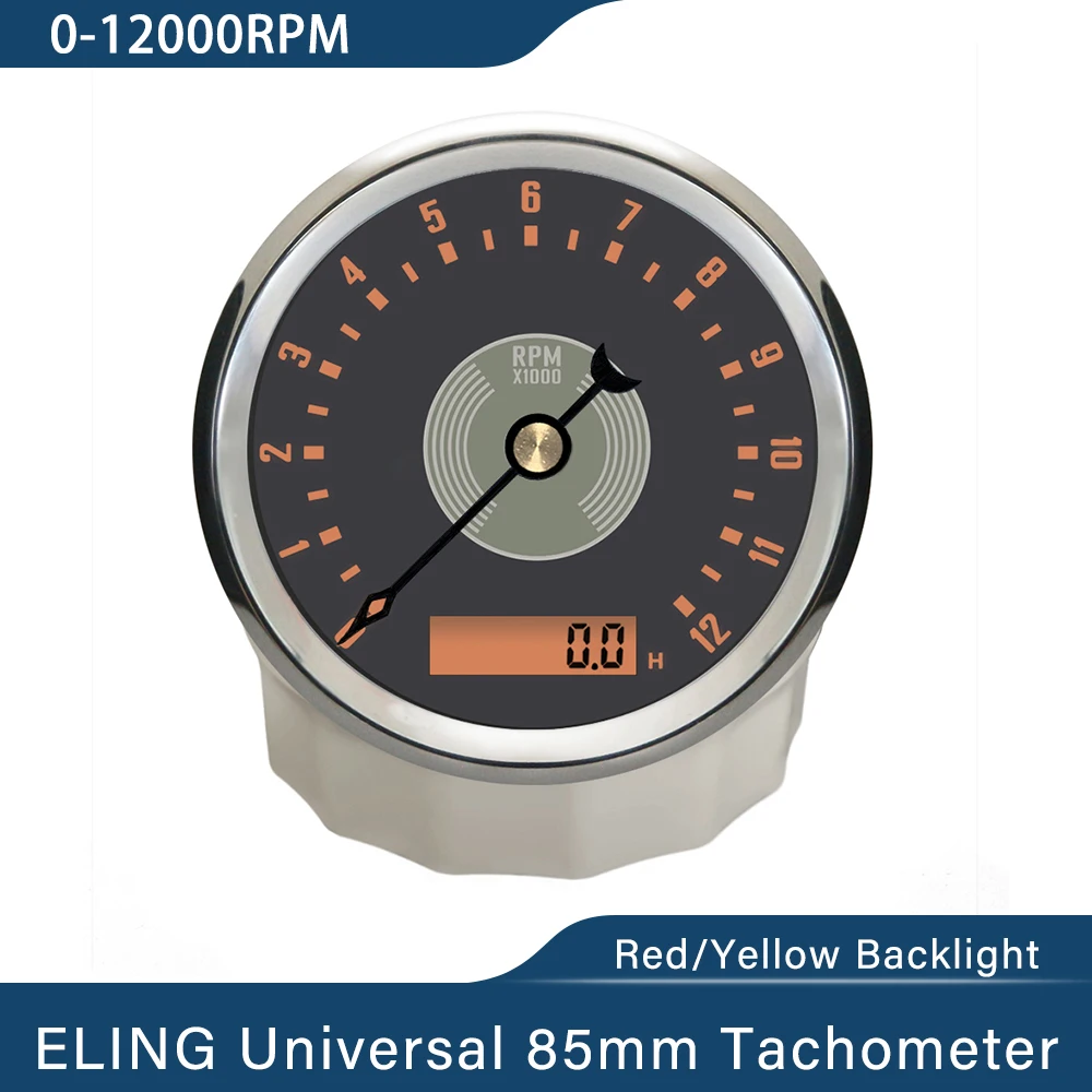 ELING Newest 85mm Tachometer with LED Hourmeter Adjustable 0-8000RPM 0-12000RPM for Motorcycle Marine Car Universal 12V 24V