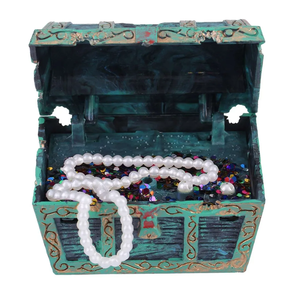Green Treasure Box Ornament Creative Design Color Treasure Chest Aquarium Ornament Resin Underwater Landscape Fish Tank Ornament