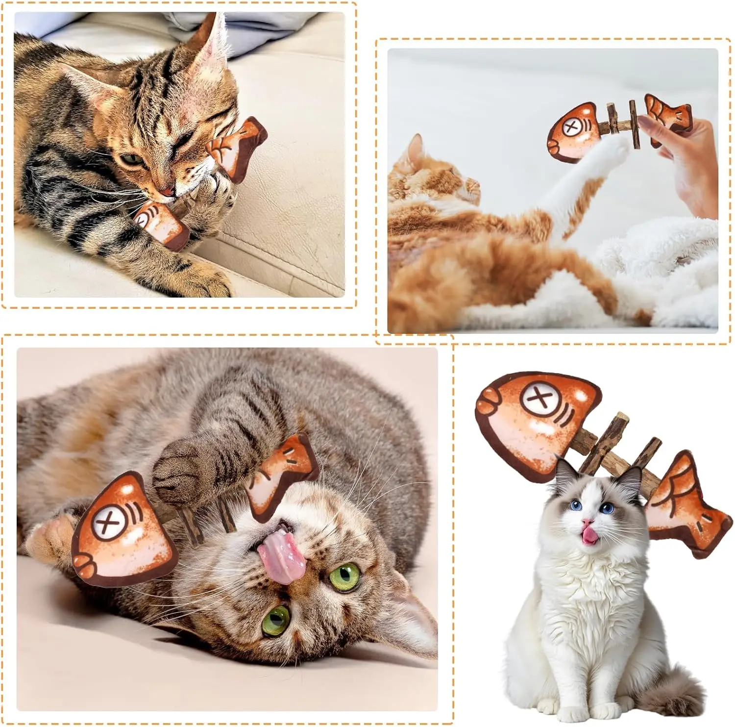 

Cat toy self-entertainment fishbone wood Silvervine Sticks Catnip bell grilled Plush Kitten Playing Chewing Claw Teeth Cleaning