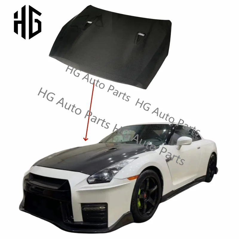 

Upgrade To OEM Style 3K Twill Weave Glossy Carbon Fiber Front Engine Hood For Nissan GTR R35 Car Bumper Bonnet Covers