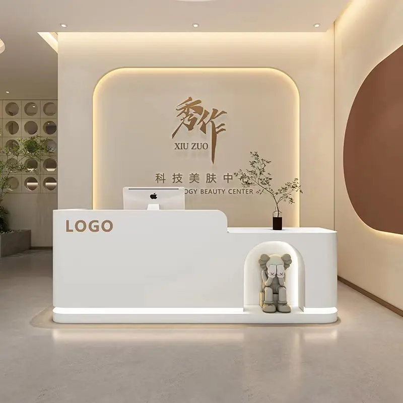 Front Desk Reception Counter Clothes Luxury Cosmetics Reseption Hairdresser Bar Furniture Armable Podium Spa Table Exhibitor