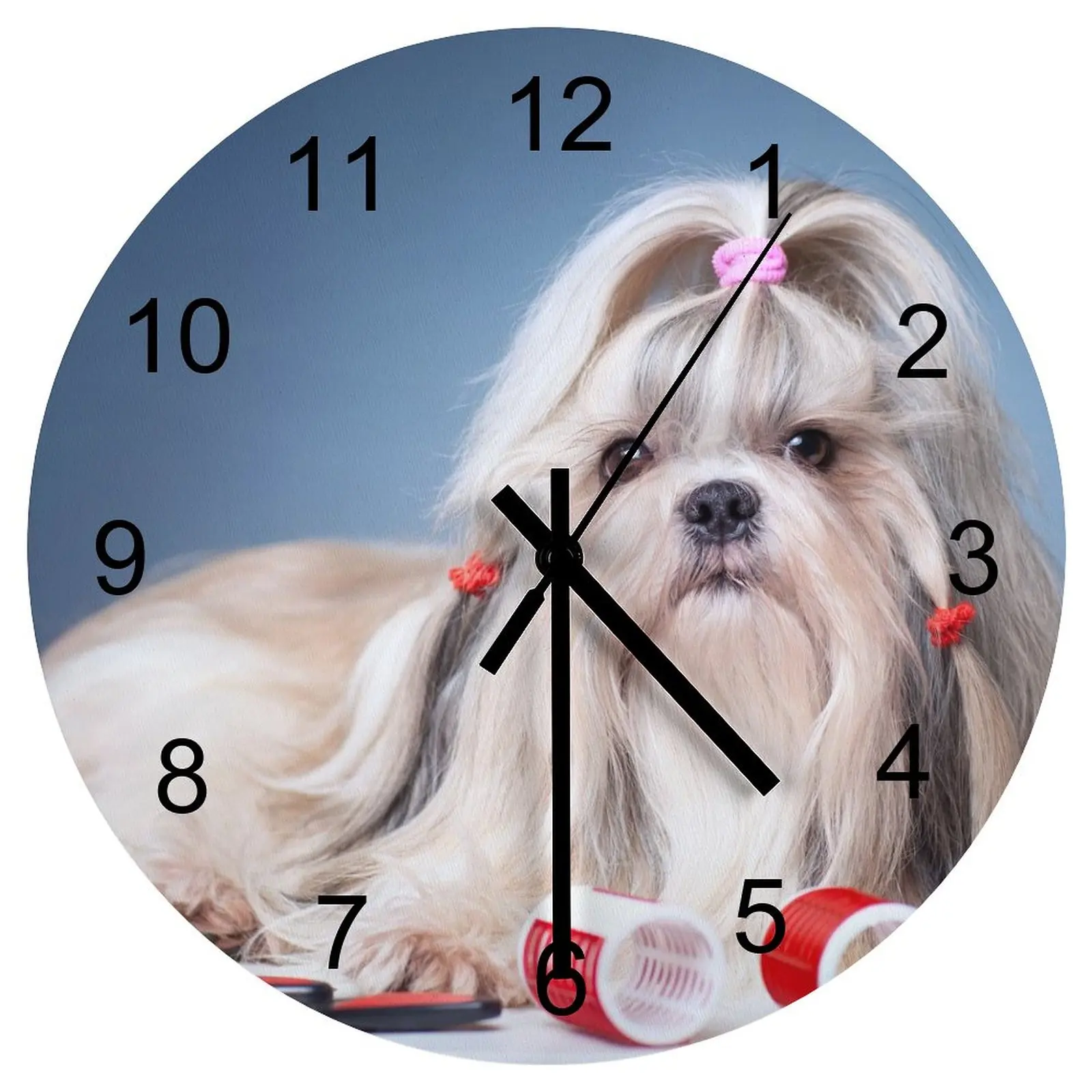 

Study Wall Clock Pure dog Clocks 12 inch Mute Wooden Round Durable Easy To Read Modern