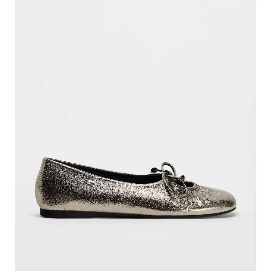 Tamanho grande gravata com arco novos sapatos femininos primavera e outono um deslizamento em sapatos planos femininos outono boca rasa único sapatos 42