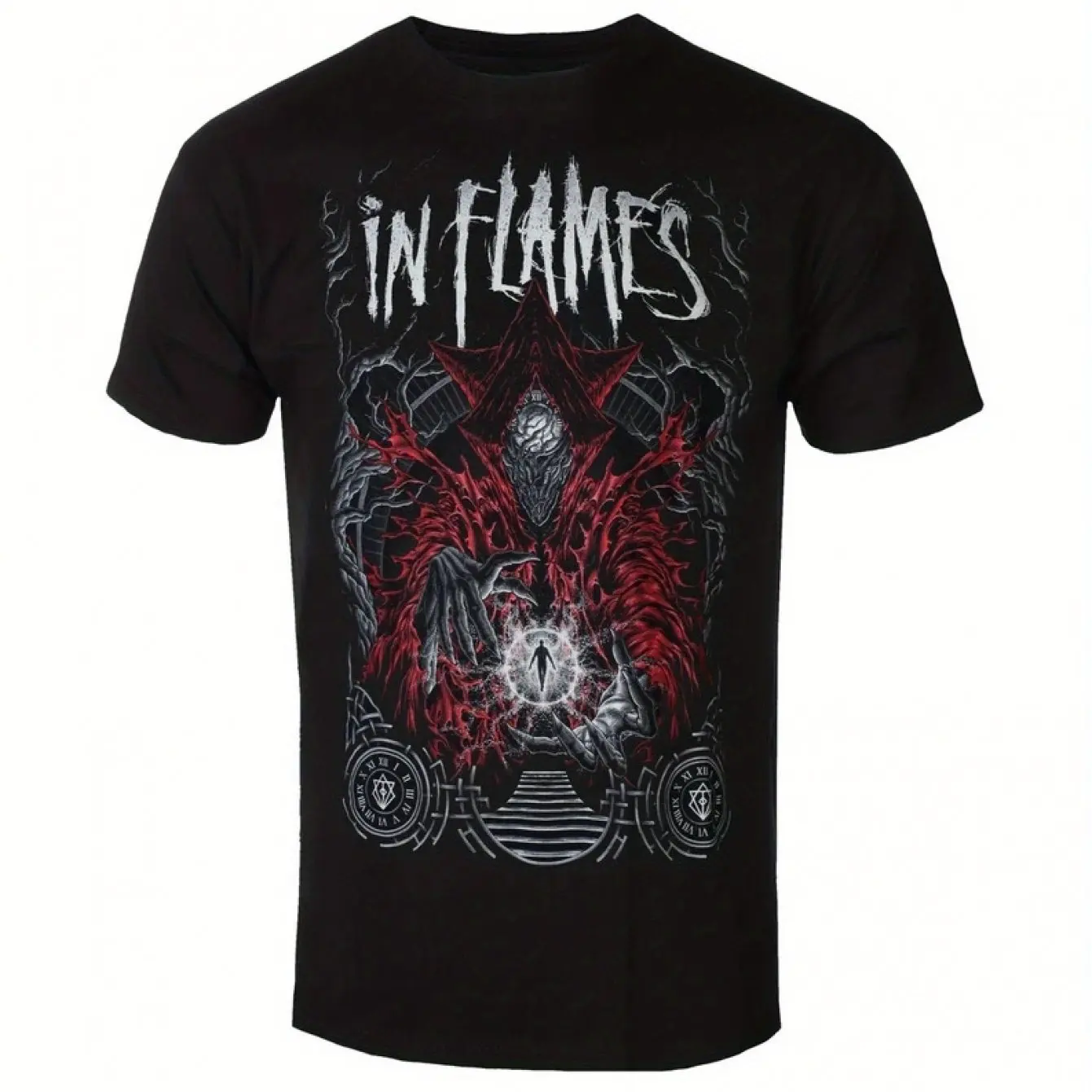 In Flames B2B Foregone Masquerade Camiseta gráfica Camiseta negra Estampado rojo y blanco Ropa casual para hombres y mujeres